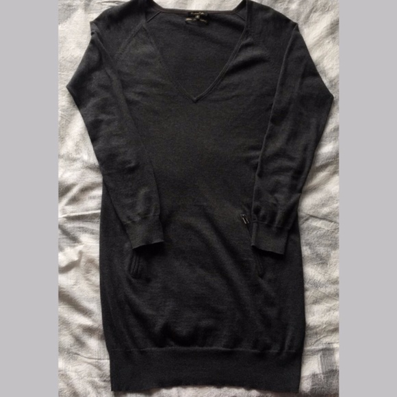 Silk & Cashmere Charcoal Sweater Dress w/ Pockets - Picture 1 of 7